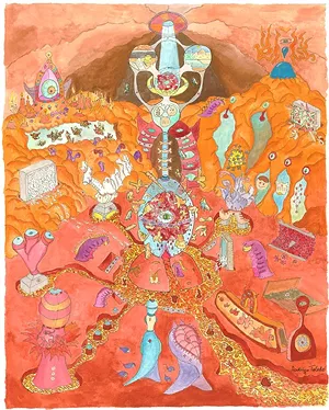 Rodrigo de Toledo, The Mind’s Cave, gouache and ink on watercolor paper, 30 x 28 inches. - MESA CONTEMPORARY ARTS MUSEUM