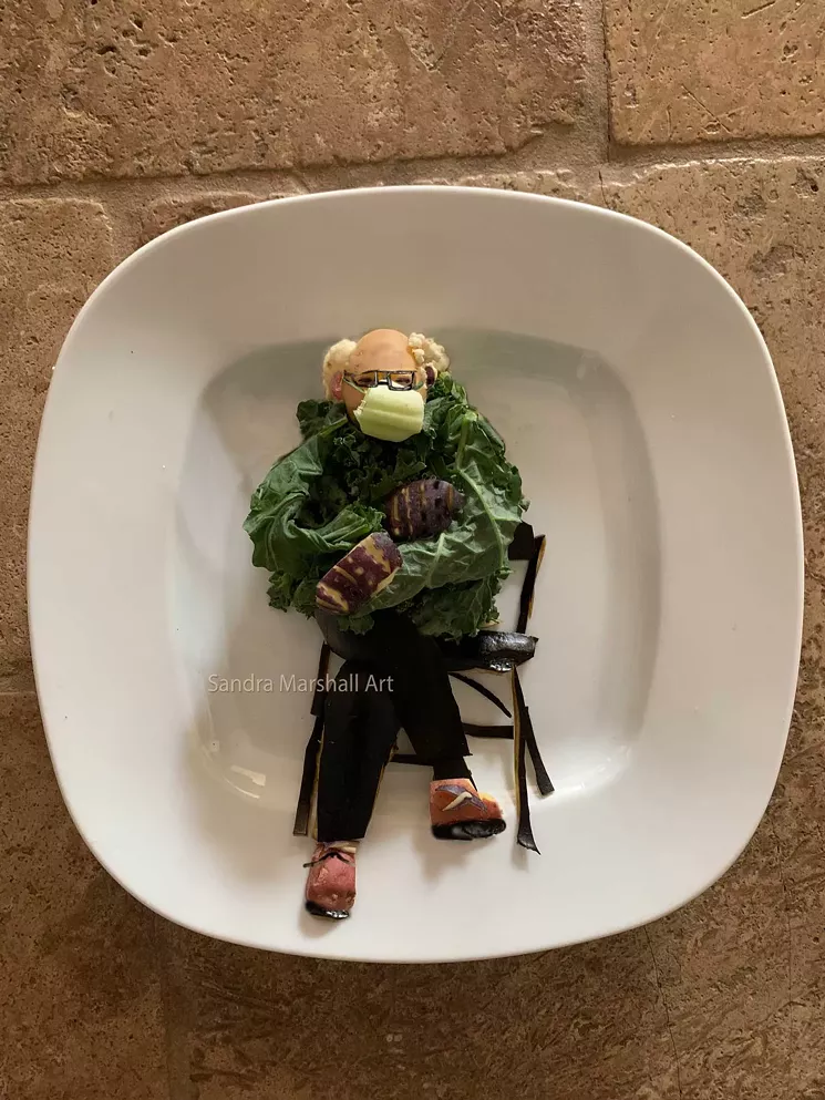 "Bernie in Eggplant, Potato, and Kale" (aka "Taste the Bern") by Sandra Marshall - COURTESY JAMESON & ASSOCIATES