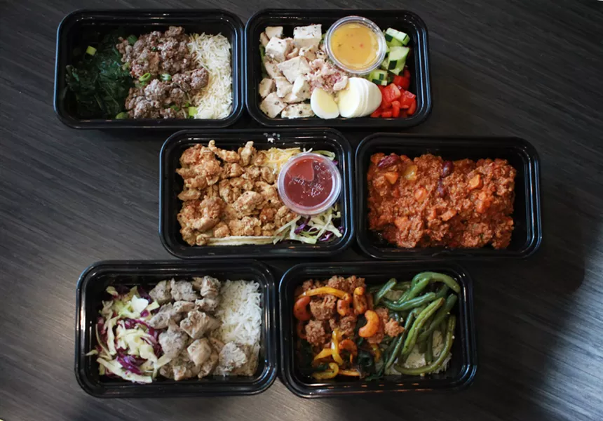 (from top left) Mongolian Beef with Sauteed Vegetables; chef salad; chicken taco; Healthy turkey chili. jamaican chicken and serrano slaw; And basmati rice with basil and coconut. The right fuel