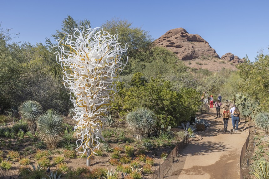 Dale Chihuly, Opal and Amber Tower, 2018, Desert Botanical Garden, Phoenix, installed 2021. - © 2021 CHIHULY STUDIO. ALL RIGHTS RESERVED. PHOTO BY NATHANIEL WILLSON
