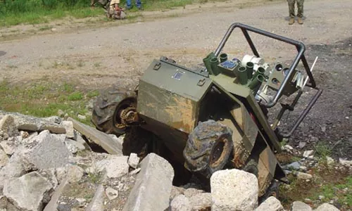 "A glaring example of the increasing militarization of academia," says a local anti-war group: a publicity still of the Gladiator Tactical Unmanned Ground Vehicle, developed at Carnegie Mellon University's National Robotics Engineering Center, in Lawrenceville.