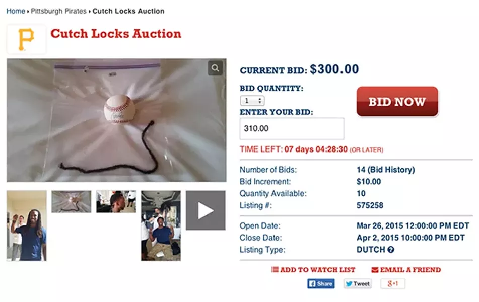 A screencap from Andrew McCutchen's charity auction