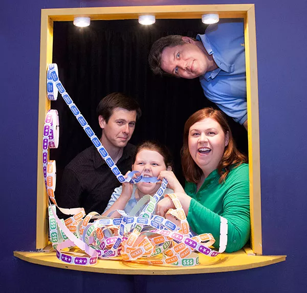 Arcade Comedy Theater's Randy Kirk, Kristy Nolen and Jethro Nolen bring Kristy and Jethro's daughter Maddie into the booth. - PHOTO BY HEATHER MULL