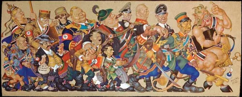Arthur Szyk's "Satan Leads The Ball," (New York, 1942; detail). - REPRODUCED WITH THE COOPERATION OF THE ARTHUR SZYK SOCIETY, BURLINGAME, CALIF.