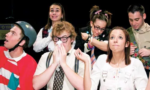 Bee good: Little Lake's 25th Annual Putnam County Spelling Bee features (front row, left to right) Stephen Santa, Charles Grant Carey, Laura Paterra and (back row) Elizabeth Pegg, Samantha DeConciliis and Nick Bell. - PHOTO COURTESY OF JAMES ORR