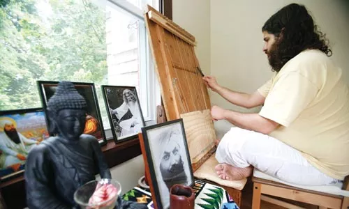 Crowned Eternal: Tamburo incorporates this homemade instrument -- and shrine -- into his kundalini yoga practice - HEATHER MULL