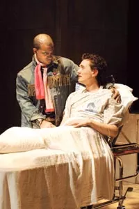 Epic struggles: Martel Manning (left) and John Graham in Pitt Rep's Angels in America: Millennium Approaches. - PHOTO BY STEPHEN GREBINSKI.