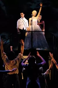 Eva destruction: Kevin O'Leary (at left on riser) and Courtney Bassett (center) star in Point Park's Evita.