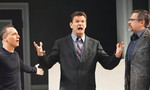 Framing the discussion: (from left) Harry Bouvy, Rob Breckenridge and Darren Eliker in Art, at Pittsburgh Public Theater - COURTESY OF PITTSBURGH PUBLIC THEATER
