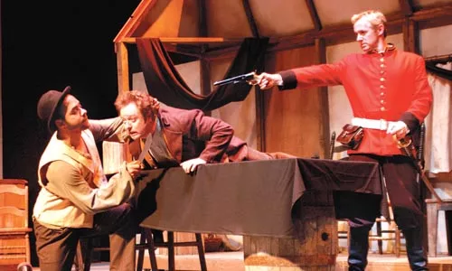 Heroes and villains: Nate Jedrzejewski (left), Simon Bradbury (center) and David Whalen star in The Shaughraun. Photo by Suellen Fitzsimmons