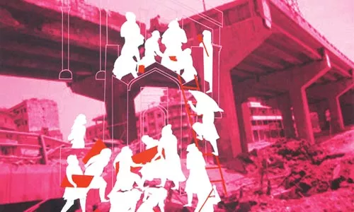 Infrastructural: Susanne Slavick's "Reconstruction (Magenta Beirut Bridge)."