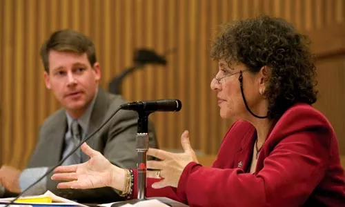 Marjorie Cohn debates the torture of detainees at an event at the University of Pittsburgh on Nov. 16. - PHOTO BY HEATHER MULL
