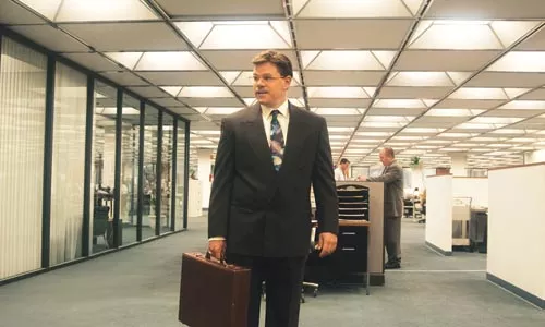 Matt Damon stalks the fluorescent-lit corridors of power.
