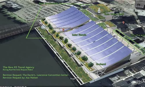 One "R5" visitor requested a David L. Lawrence Convention Center with solar panels and more green roofing. - PHOTO ILLUSTRATION COURTESY OF CLAIRE HOCH.