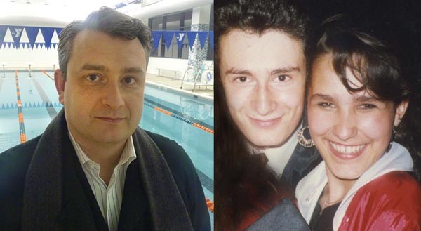 Schenley graduate Edward Alexei, who competed on the school's swim team, was inspired to save the school when informed of its pending sale by Pittsburgh Stingrays coach Hosea Holder. On the right, Alexei is pictured with Liz Berlin in 1988 at Schenley High School. The close friends are hoping to save their former high school from falling into the hands of developers.