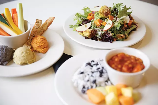 A seasonal hummus plate, harvest salad, and Cuban chickpea vegan stew from Café Phipps - CP PHOTO: JARED WICKERHAM