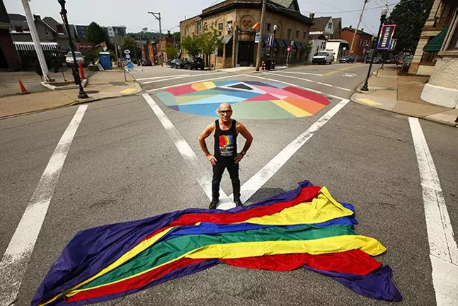 Richard Parsakian at the public art installation on Ellsworth in Shadyside - CP PHOTO: JARED WICKERHAM