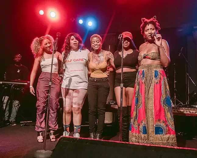 Sierra Sellers, INEZ, Leila Rhodes, Simone Davis, and Clara Kent on stage at Pittsburgh's Very Own at Mr. Smalls Theatre - CP PHOTO: ERIN ALLPORT