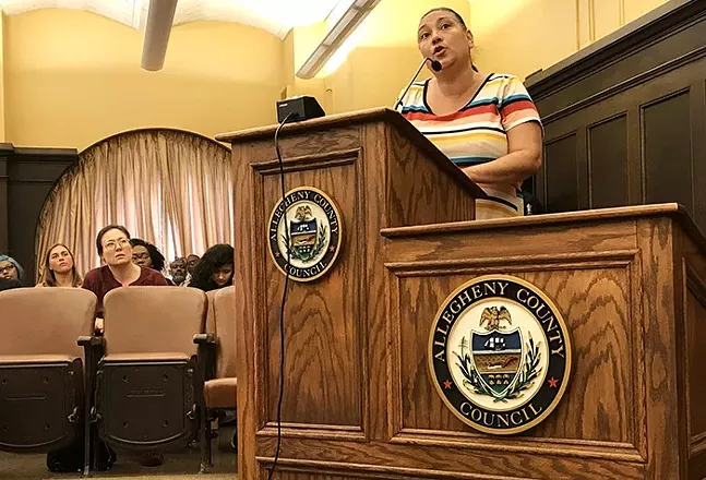 Michelle Kenney, mother of Antwon Rose II, at Wednesday's County Council meeting - CP PHOTO: RYAN DETO