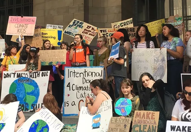 Anaïs Peterson Fossil Free Pitt speaks at Pittsburgh Global Climate Strike - CP PHOTO: AMANDA WALTZ