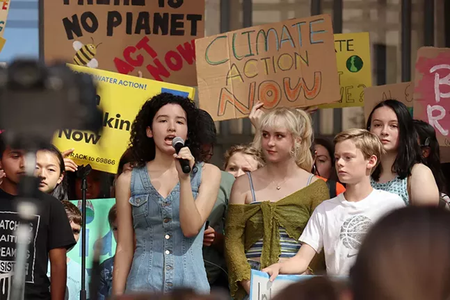 Environmental activist Leandra Mira addresses the crowd at the Global Climate Strike in Pittsburgh. - CP PHOTO: JOIE KNOUSE