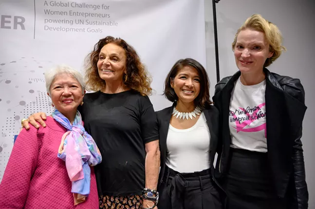 Leah Lizarondo (center right) with her mother, Zenaida, Diane Von Furstenberg, and Vital Voices CEO Alyse Nelson. - PHOTO: HARDPIN FOR VITAL VOICES