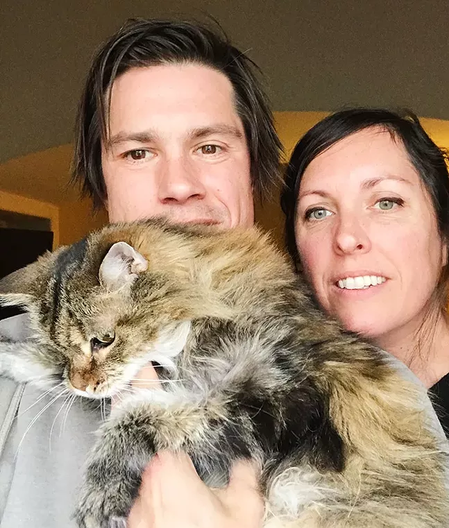 Moop owner Wendy Downs pictured with Jason LaCroix and cat, Mouse, on route to Seattle - PHOTO: WENDY DOWNS