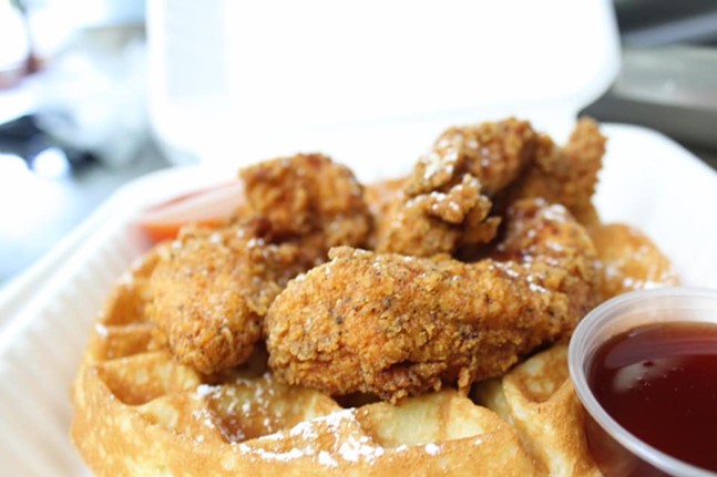Fried chicken and waffles, to stay