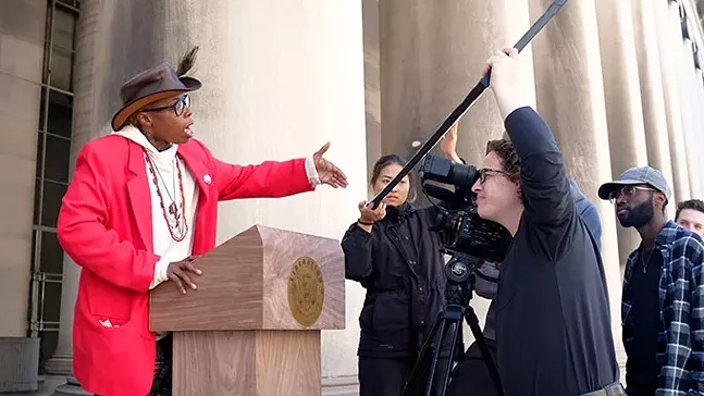 Blak Rapp M.A.D.U.S.A. being filmed by CMU students for the “Speak No Evil” music video. - CHRISTINA X. BROWN