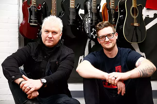 Pat Thetic, owner of A-F Records and drummer for Anti-Flag, and Chris Stowe, label manager, inside their recording studios - CP PHOTO: JARED WICKERHAM