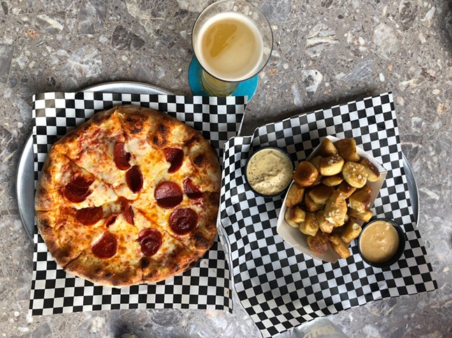 Alex's Lemon Wheat Ale, pepperoni pizza, and pretzel bites - CP PHOTO: @BOHOBOOKSNBREWS ON INSTAGRAM