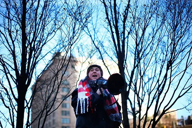 An anti-war protest put on by the Pittsburgh Anti-Imperialism Committee outside the Federal Building in Downtown Pittsburgh on Mon., Jan. 6 - CP PHOTO: JARED WICKERHAM