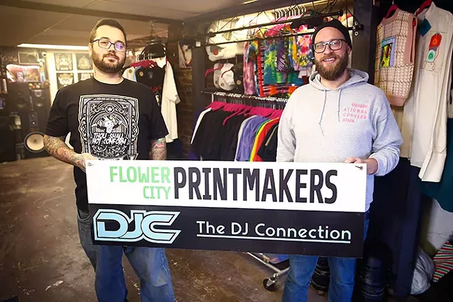 T.J. Harris, owner of The DJ Connection, and Josh Snider, owner of Flower City Printmakers - CP PHOTO: JARED WICKERHAM