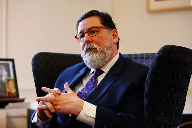 Mayor Bill Peduto discusses the Green New Deal in his office on Wed., Feb. 12. - CP PHOTO: JARED WICKERHAM