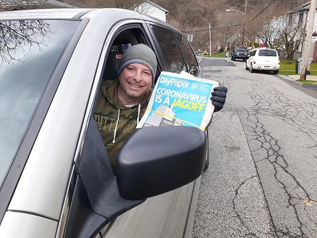 Pittsburgh City Paper's circulation manager Jeff Engbarth at work delivering this week's issue