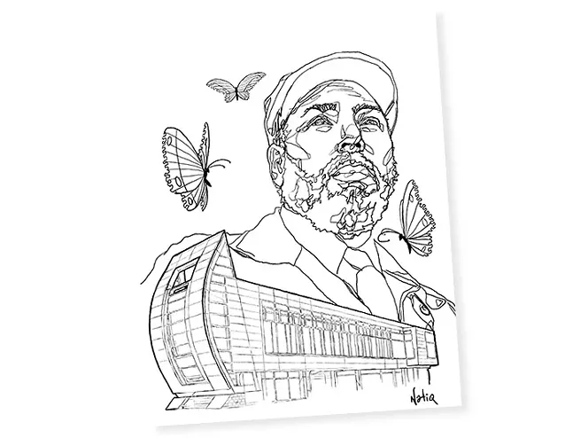 Natiq Jalil's August Wilson coloring book illustration for Pittsburgh City Paper’s Over-the-top Completely Ridiculous Yinzerrific Coloring Book