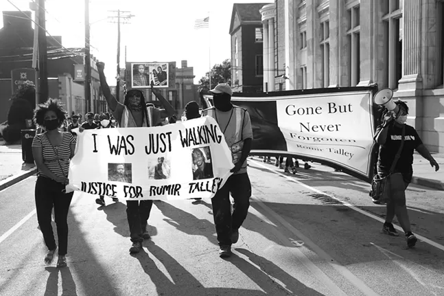 Protesters demand justice and answers in the death of Romir Talley while marching through the streets of Wilkinsburg on Tue., June 30, 2020. - CP PHOTO: JARED WICKERHAM