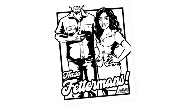 D.J. Coffman's illustration of John and Gisele Fetterman for Pittsburgh City Paper’s Over-the-top Completely Ridiculous Yinzerrific Coloring Book