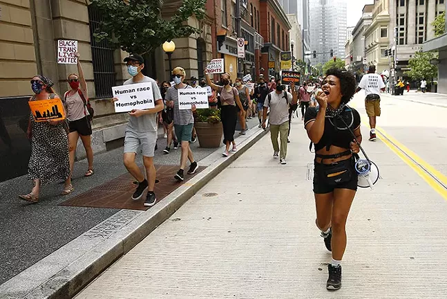 A protest organized by Trans YOUniting marched through Downtown on Fri., July 31. - CP PHOTO: JARED WICKERHAM