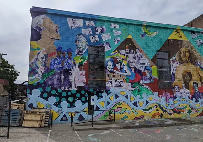 Mural by Moving Lives of Kids and Kyle Holbrook, Community Empowerment Association (CEA) building, Homewood. - CP PHOTO: AMANDA WALTZ