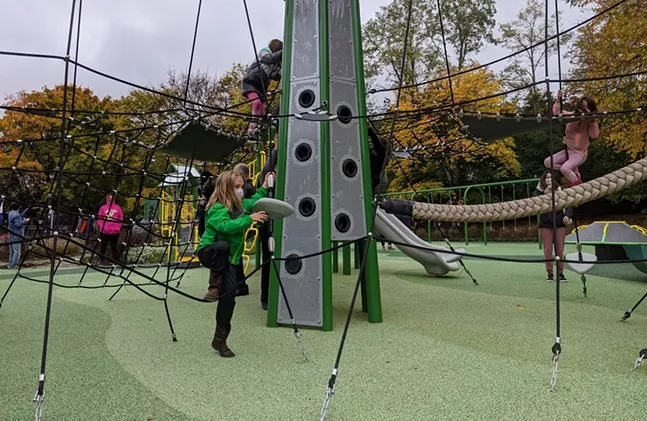 Children play on new playground equipment during Wightman Park reopening, Oct. 28, 2020 - CP PHOTO: AMANDA WALTZ