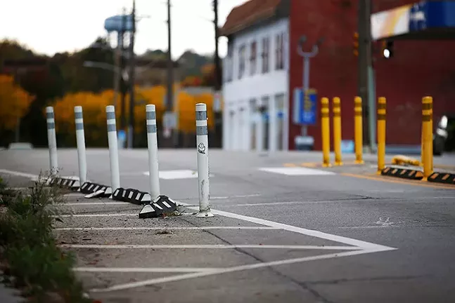 A city traffic-calming installation on Frankstown Avenue in Larimer - CP PHOTO: JARED WICKERHAM