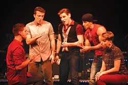 From left: Javier Manente, Carter Ellis, Michael James, Michael Greer and Mason Alexander Park in Pittsburgh CLO’s Altar Boyz - PHOTO COURTESY OF MATT POLK
