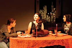 From left to right: Amy Portenlanger, Maura Underwood and Kaitlin Kerr in Brainpeople, at Throughline Theatre - PHOTO COURTESY OF RICK MOORE/THROUGHLINE THEATRE