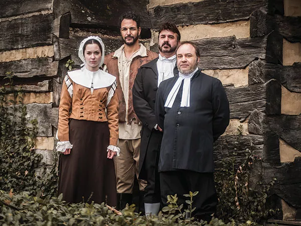 Left to right: Adrianne Knapp, Jason Spider Matthews, Jason Michael Swauger and George Saulnier in The Crucible, at Prime Stage - PHOTO COURTESY OF LAURA SLOVESKO