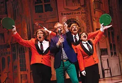 From left: Scott Robertson, Bob Walton, Patrick Cannon and Erin Lindsey Krom in A Servant to Two Masters at the Public - PHOTO COURTESY OF PITTSBURGH PUBLIC THEATER