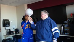 Harlem Globetrotter stops by Steel City Media in Pittsburgh to do some tricks