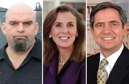 U.S. Senate Democratic candidates John Fetterman, Katie McGinty and Joe Sestak - JOHN FETTERMAN PHOTO BY JOHN COLOMBO / MCGINTY AND SESTAK PHOTOS, PROVIDED BY CANDIDATES