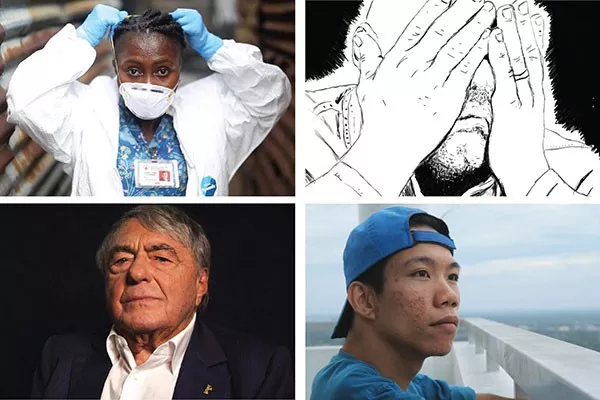 Clockwise, from upper left: “Body Team 12,” “Last Day of Freedom,” “Chau, Beyond the Lines” and “Claude Lanzmann: Spectres of the Shoah”