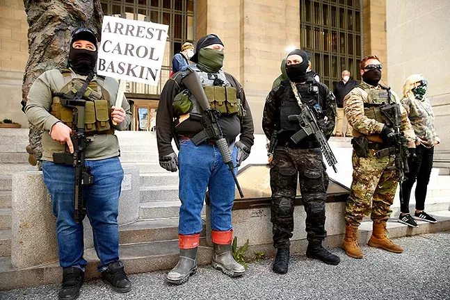 Iron City Citizens Response Unit members at an anti-quarantine protest in Pittsburgh in 2020. - CP PHOTO: JARED WICKERHAM